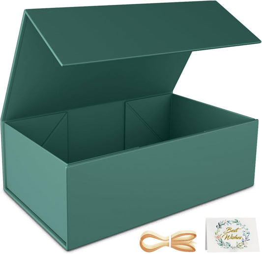 Green Gift Box, 12x6x4'' Gift box for Presents with Lids Magnetic Closure Rectangle Collapsible for Bridesmaid Proposal Box, Wedding, Christmas, Halloween, Birthday Gift Packging