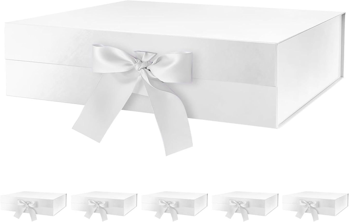 GREEN BEAN 6 Large Gift Boxes with Lids for Present 13x9.7x3.4 Inches, White Magnetic Gift Boxes with Ribbon, Bridesmaid Proposal Boxes, Luxury Gift Boxes (Glossy White)