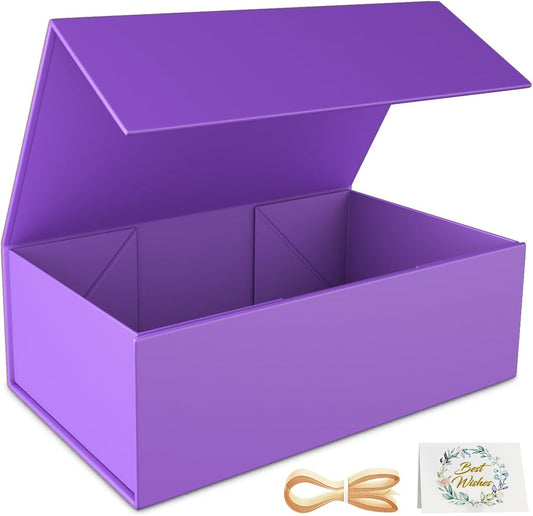 Purple Gift Box, 12x6x4'' Gift box for Presents with Lids Magnetic Closure Rectangle Collapsible for Bridesmaid Proposal Box, Wedding, Christmas, Halloween, Birthday Gift Packging