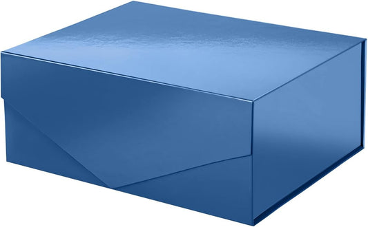 PACKHOME Gift Box 9x6.5x3.8 Inches, Rectangle Collapsible Box with Magnetic Lid for Gift Packaging (Glossy Navy)