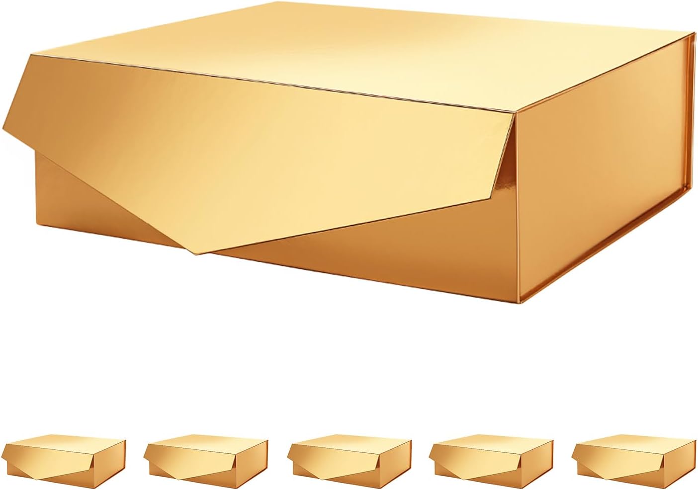 PACKHOME 6 Large Gift Boxes with Lids 13.5x9x4.1 Inches, Sturdy Collapsible Gift Boxes with Magnetic Closure (Glossy Gold)