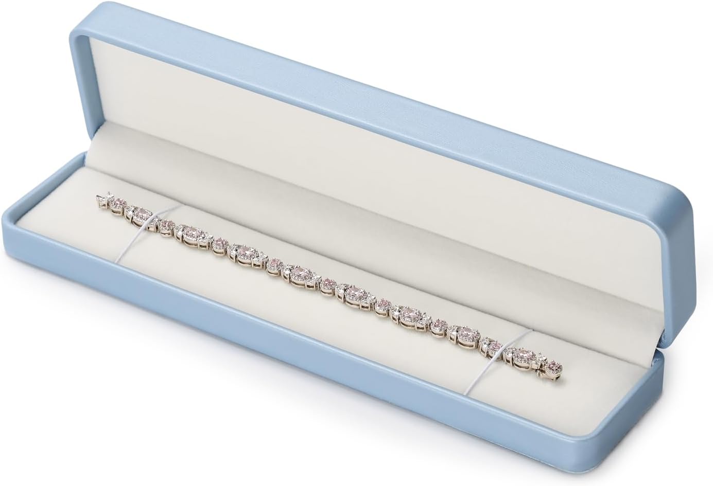 Oirlv Luxury Leather Long Chain Bracelet Necklace Storage Box Velvet Interior Gift Case, Premium Gorgeous Jewelry Display Box for Wedding,Engagement,Proposal,Birthday and Anniversary(Sky Blue)