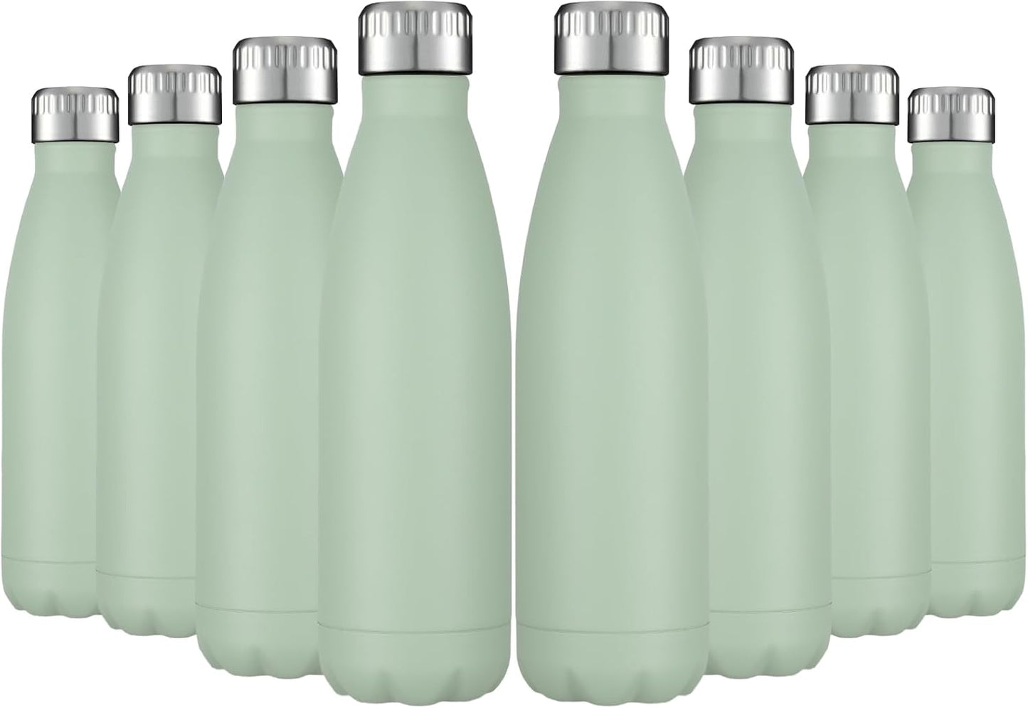 HASLE OUTFITTERS 17oz Stainless Steel Water Bottles Bulk, Vacuum Insulated Water Bottles Double Walled Powder Coated Reusable Metal Sports Water Bottles Keep Drinks Hot and Cold, Light Green, 8Packs
