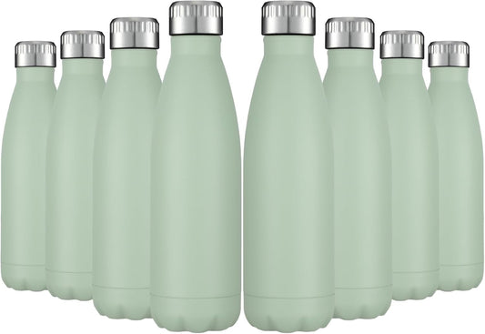 HASLE OUTFITTERS 17oz Stainless Steel Water Bottles Bulk, Vacuum Insulated Water Bottles Double Walled Powder Coated Reusable Metal Sports Water Bottles Keep Drinks Hot and Cold, Light Green, 8Packs