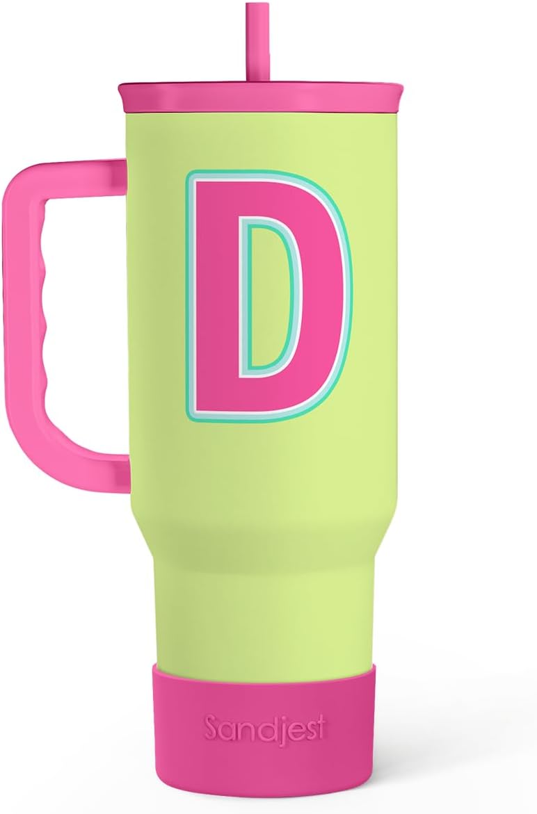 SANDJEST Monogrammed Tumbler with Handle 40oz, Letter D Tumblers Coffee Travel Cup with Straw, Personalized Monogram Initial Gifts for Women Girls, Customized Gifts for Christmas Birthday Mothers Day