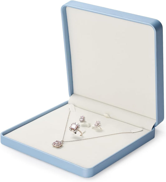 Oirlv Luxury Leather Jewelry Set Box Big Necklace Storage Case Jewelry Gift Box for Bracelet Necklace Earring Ring(Sky Blue)