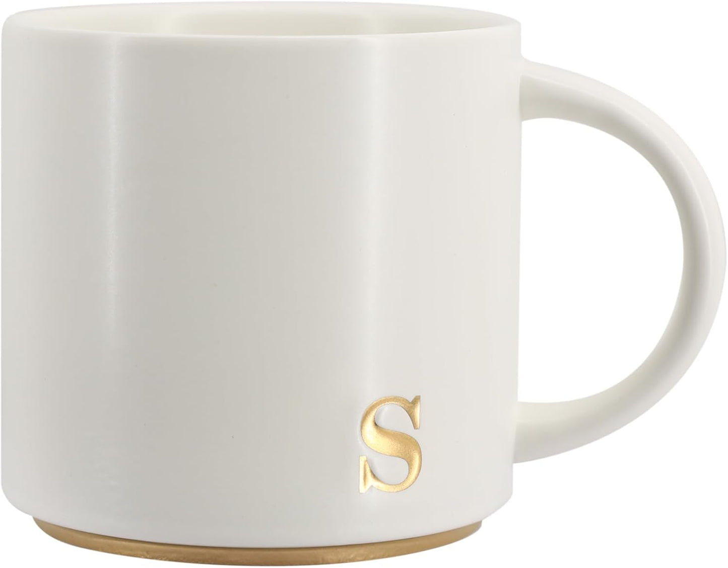 COLLECTIVE HOME - Monogram Ceramic Mugs, 15 oz Golden Initial Coffee Cups, Elegant Capital Alphabet Tea Mugs, Elegant Personalized Mug with Gift Box, Luxurious Cups for Office and Home (S)