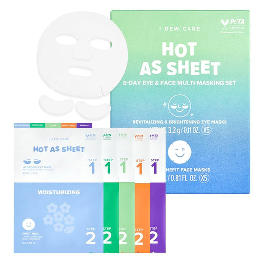 I DEW CARE Glass Skin Facial Sheet Mask Variety Pack – Hot as Sheet | 5 Days Face&Eye Masks Set, Moisturizing Face Masks Skincare, Korean Face Mask, Hydrating Collagen Face Mask, Soothing, 5EA