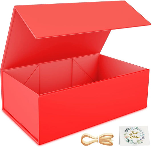 Red Gift Box, 9.5x6x3'' Gift box for Presents with Lids Magnetic Closure Rectangle Collapsible for Bridesmaid Proposal Box, Wedding, Christmas, Halloween, Birthday Gift Packging
