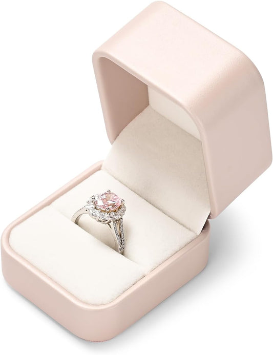 Oirlv Luxury Leather Jewelry Ring Box Engagement Ring Box Wedding Day Keepsake Case Bridal Photo(Pink)