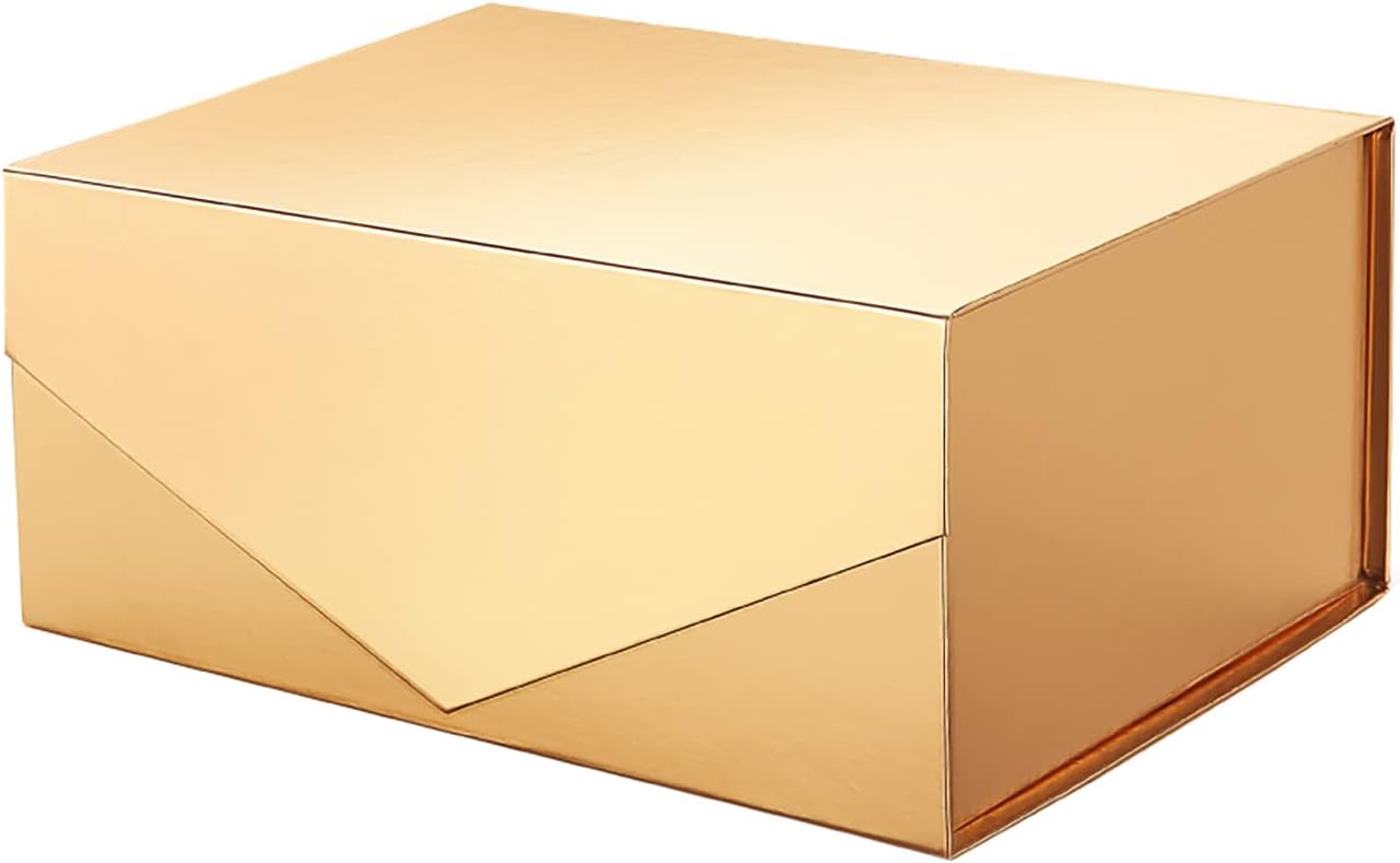 PACKHOME Gift Box 9x6.5x3.8 Inches, Rectangle Collapsible Box with Magnetic Lid for Gift Packaging (Glossy Gold)