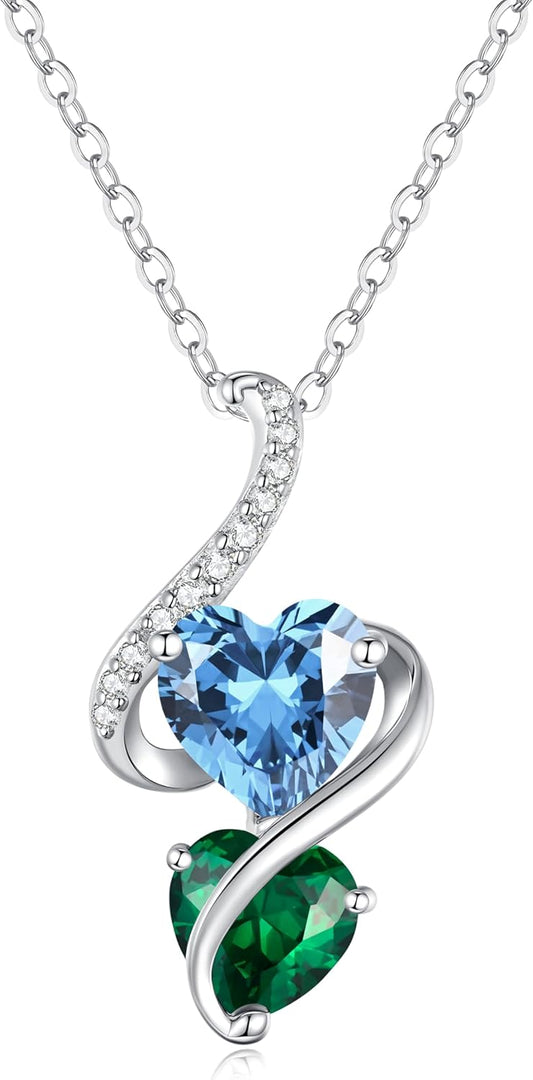 LOUISA SECRET Unique Double Heart Necklace Gifts for Wife Women, 925 Sterling Silver Tiny Birthstone Pendant Jewelry Gift for Her Girlfriend Mom Valentine's Day Anniversary Mother's Day Birthdays & Christmas
