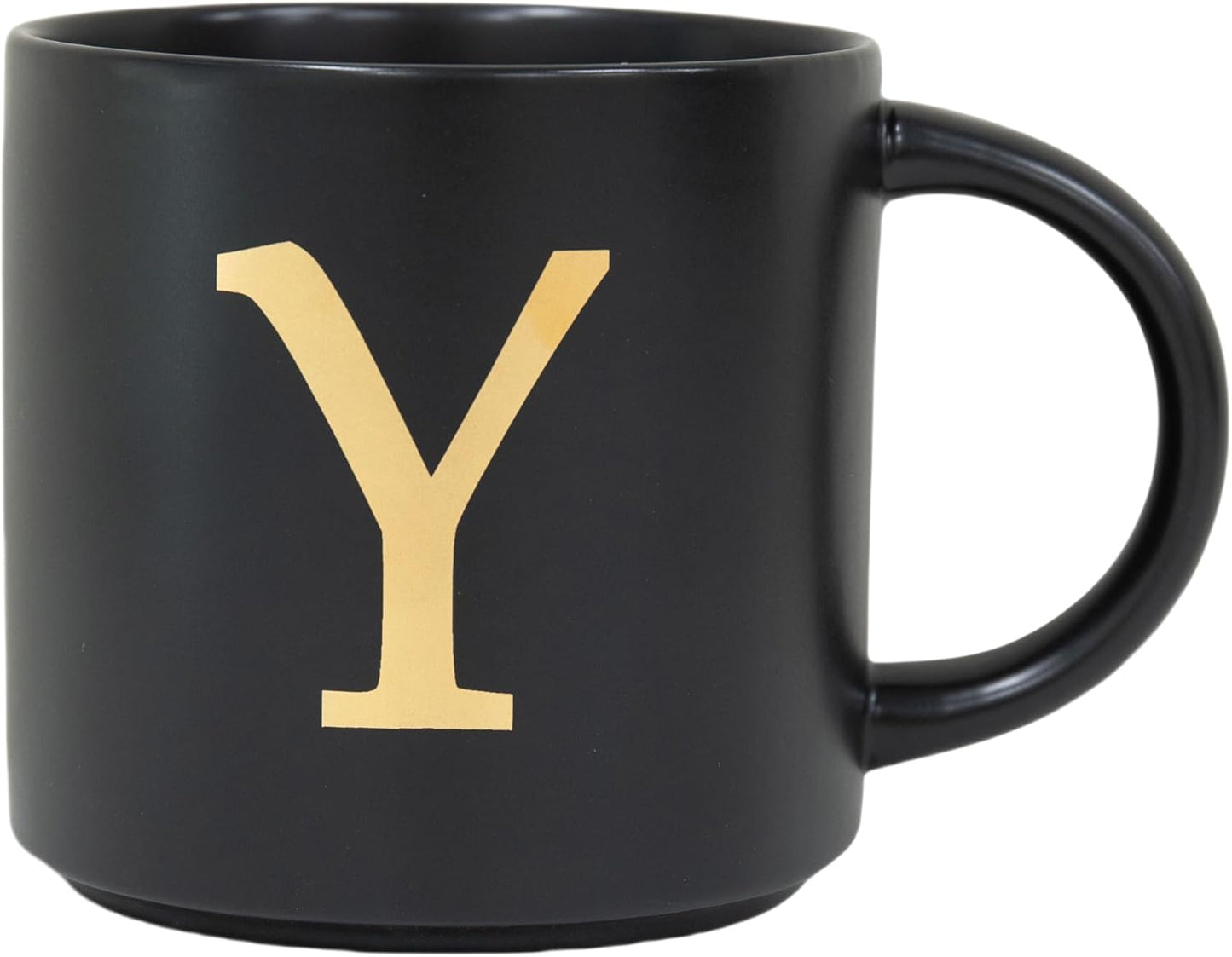 COLLECTIVE HOME - Monogram Ceramic Mugs, 15 oz Golden Initial Black Coffee Cups, Elegant Alphabet Tea Mugs, Elegant Personalized Mug with Gift Box, Unique Mug with Double Side Capital Lette (Y)