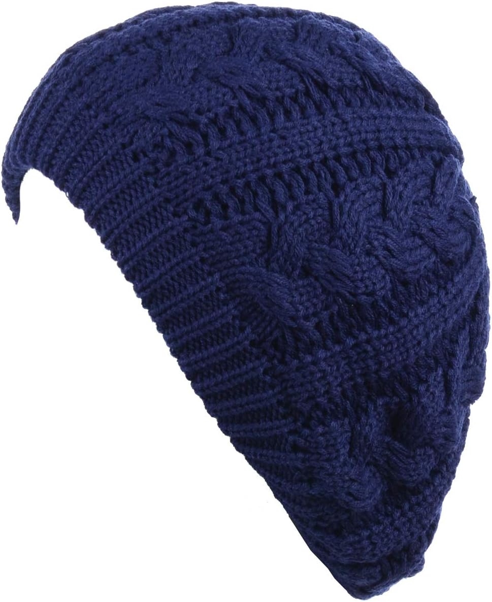 BYOS Womens Winter Cozy Cable Fleece Lined Knit Beret Beanie Hat (Set Available)