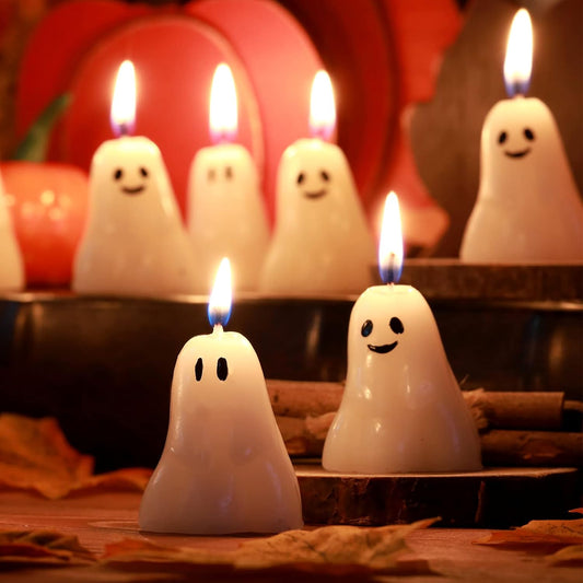 Nuanchu 12 Pcs Halloween Ghost Pumpkin Candle Fun Scented Thanksgiving Halloween Handmade Wax Fall Candles and Pumpkin Decor for Home(White,Ghost Style)