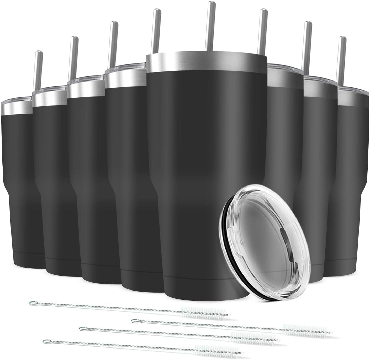 30oz Tumbler Vacuum Insulated Travel Mug with Lids, Stainless Steel Double Wall Bulk Cup for Home, Office, Outdoor Suitable for Vehicle Cup Holders(Set of 8, Black)