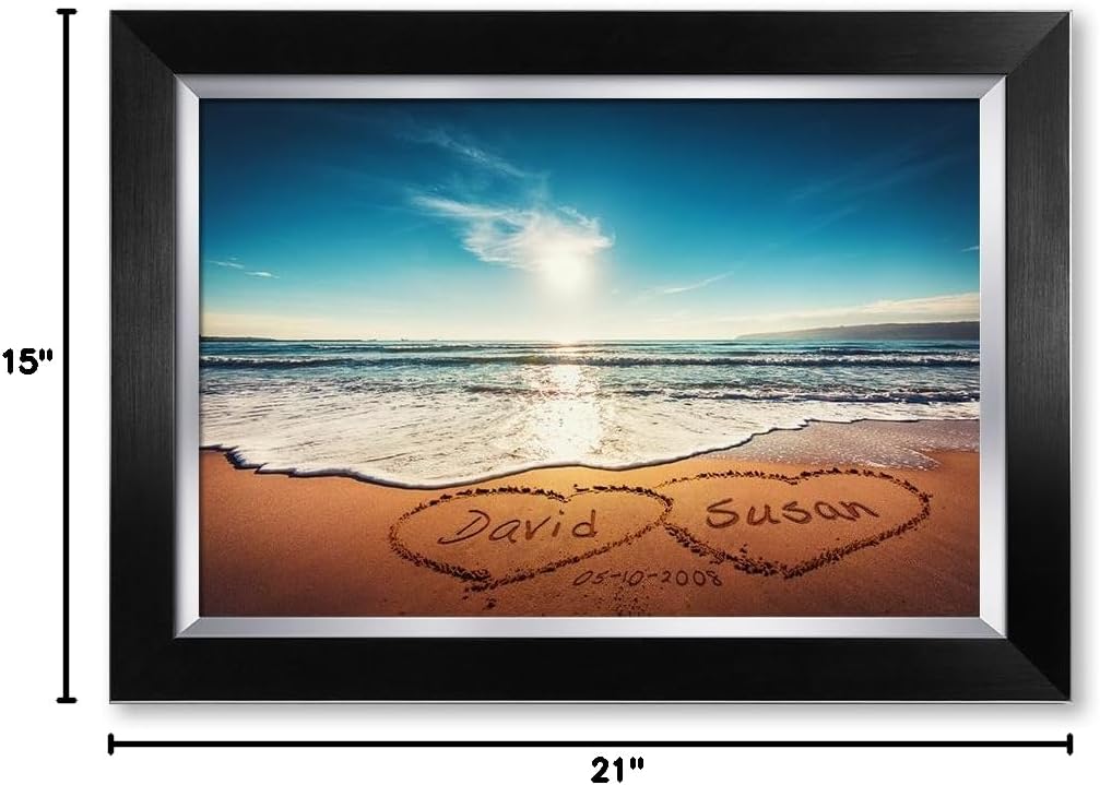 IPIC - Heart in Heart, Personalized Artwork with Names and Date on, Customized Gift for Anniversary,Wedding,Birthday and Holidays. Picture size: 18x12, Framed Size: 21x15