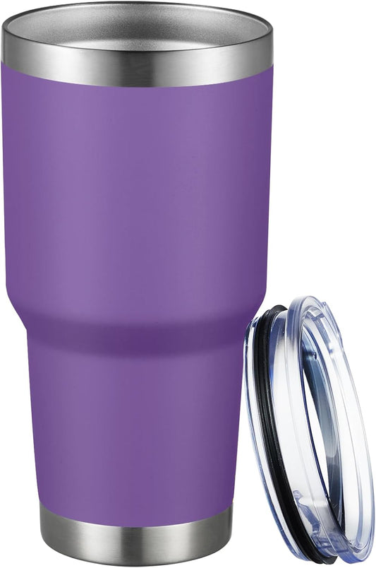 MEWAY 30oz Tumbler Double Wall Vacuum Insulated Travel Mug, Stainless Steel Tumbler with Lid, Durable Powder Coated Insulated Coffee Cup for Cold & Hot Drinks (Purple,1 PACK)