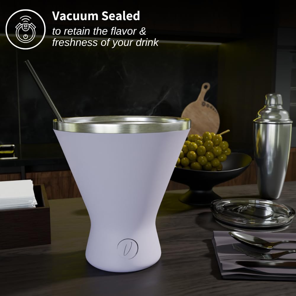 Stainless Steel Martini Glass [Pack of 1] – 10oz, Lilac, Powder Coated, No Sweat, Double Wall Margarita Cup with Lid | Ideal for Mother's Day Gift