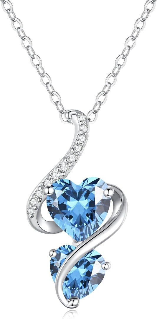 LOUISA SECRET Unique Double Heart Necklace Gifts for Wife Women, 925 Sterling Silver Tiny Birthstone Pendant Jewelry Gift for Her Girlfriend Mom Valentine's Day Anniversary Mother's Day Birthdays & Christmas