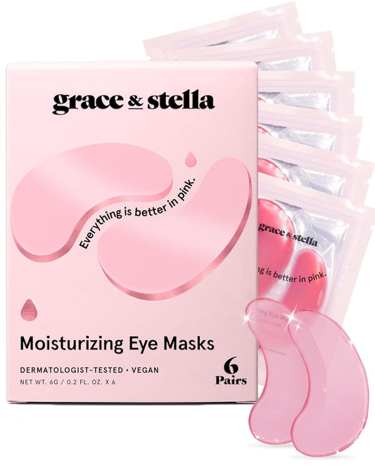 grace & stella Award Winning Under Eye Mask - Reduce Dark Circles, Puffy Eyes, Undereye Bags, Wrinkles - Gel Under Eye Patches - Gifts for Mom - Vegan Cruelty-Free Self Care (Pink, 6 Pairs)