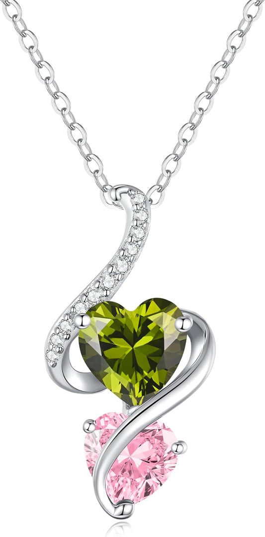 LOUISA SECRET Unique Double Heart Necklace Gifts for Wife Women, 925 Sterling Silver Tiny Birthstone Pendant Jewelry Gift for Her Girlfriend Mom Valentine's Day Anniversary Mother's Day Birthdays & Christmas