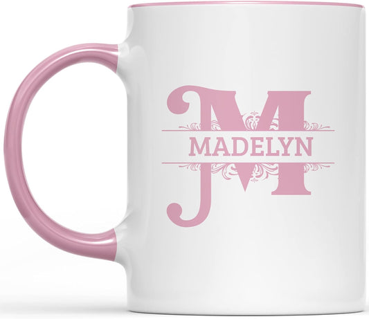 Initial Coffee Mug with Name Personalized for Women for Men Monogrammed gifts Letter Coffee Mugs Custom Name Taza Personalizada Letters Initialed Monogram Two-tone Pink