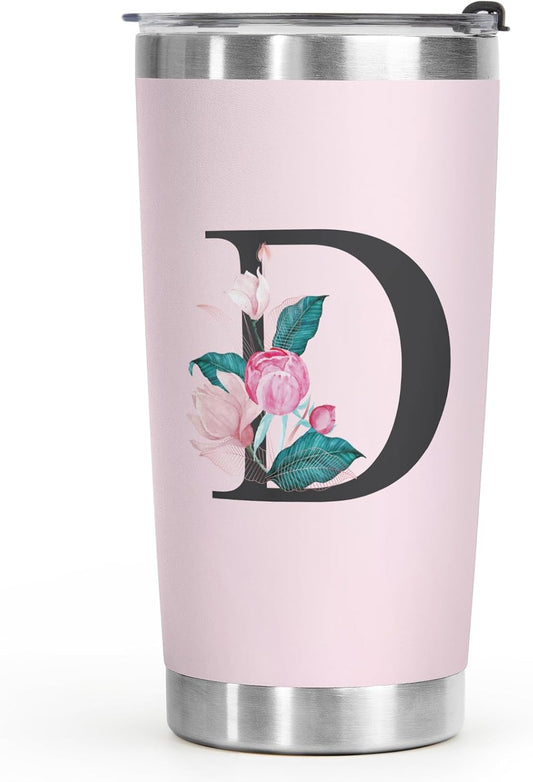 Shqiueos Initial Monogrammed Gifts for Women, 20 Oz Insulated Tumbler With Lid, Stainless Steel Vacuum Pink Cup, Personalized Christmas, Wedding, Birthday Gifts for Her Friends Mom Sister