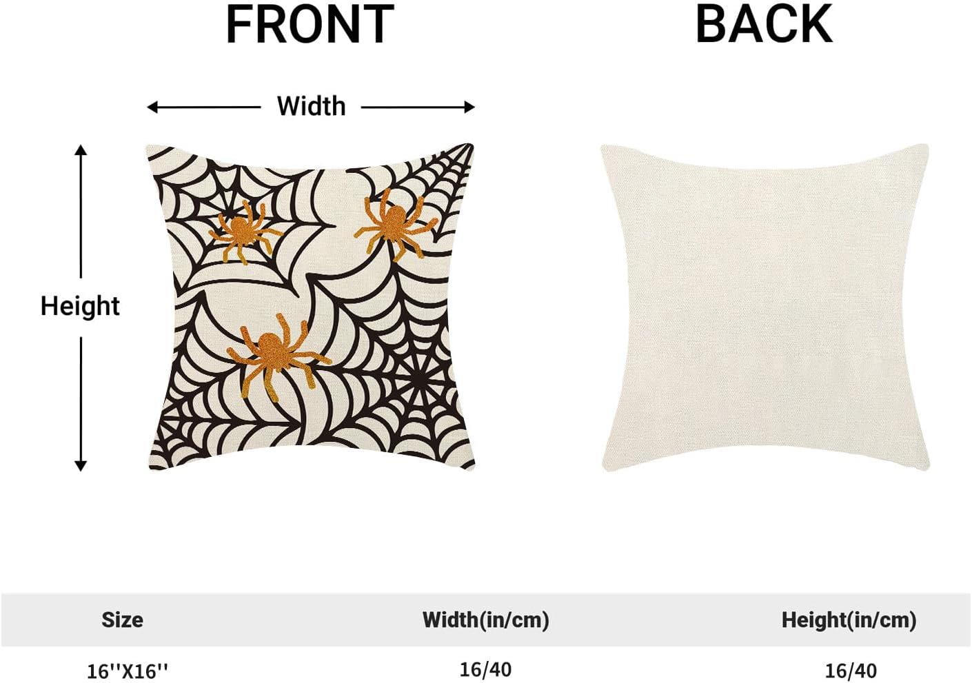 Spider Web Throw Pillow Covers 16x16 inch Set of 2 Halloween Decorative Farmhouse Pillow Covers Outdoor Spider Decor Cushion Case for Home Office Halloween Sofa Bed Decoration