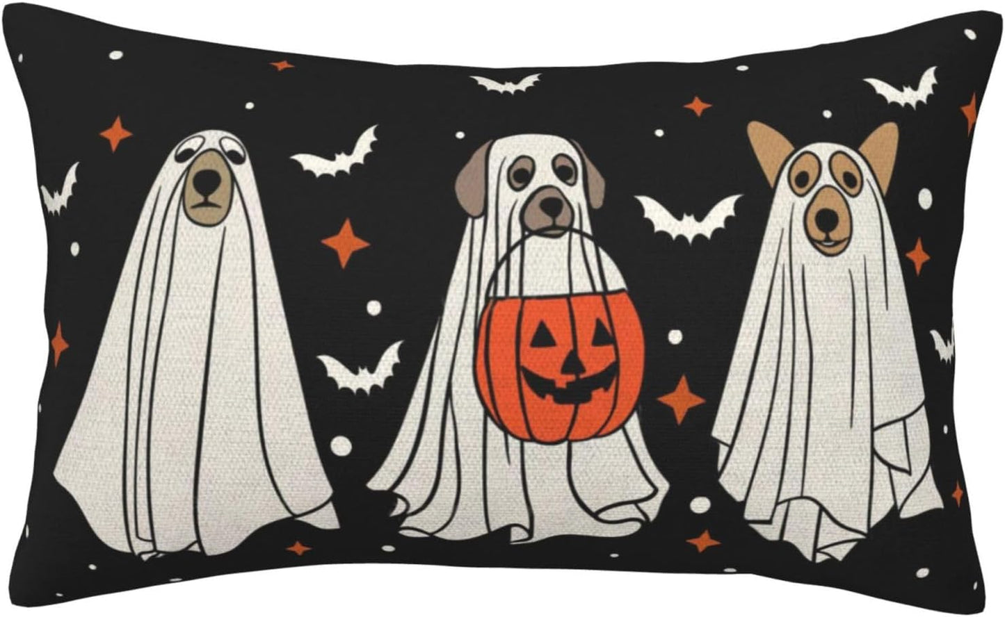 Halloween Pillow Covers 12x20 Pack of 2 Black Beige Dogs Bat Throw Pillow Covers Outdoor Decor,Autumn Holiday Decoration Black Pillowcase Farmhouse Linen Decorative Cushion Case for Couch Sofa