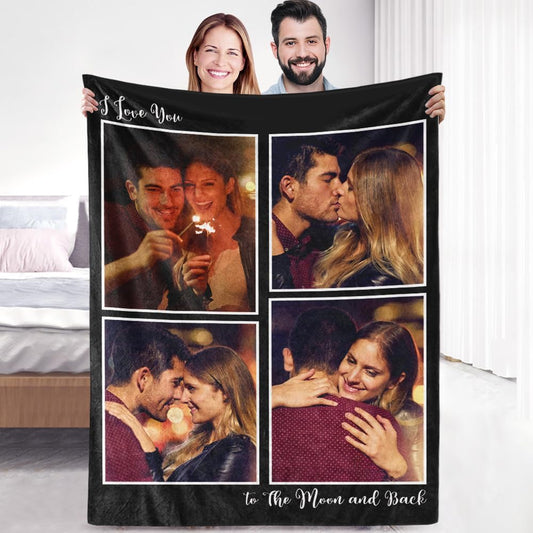 Custom Sherpa Fleece Blanket With Photos and Text - Soft Warm Fuzzy Personalized Couples Gift for Boyfriend Girlfriend - Customized Picture Blanket for Birthday Christmas - Ships Next Day