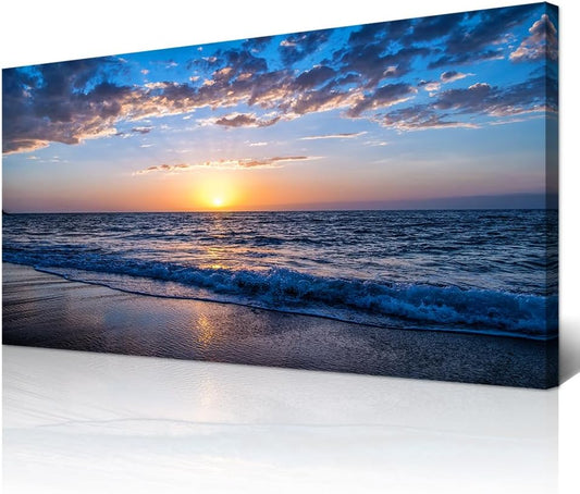 Wapluam Canvas Wall Art For Office Large Wall Decor For Living Room Bedroom Wall Decorations Blue Ocean Wall Painting Sea Beach Seascape Pictures Print Artwork Ready To Hang Home Decor 24 X 48inch
