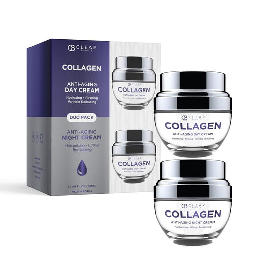Collagen Day/Night Moisturizer Set - Dermatologist Tested, Reduces Blemishes, Wrinkles & Fine Lines, Hydrating, Anti-Aging, Cruelty-Free Korean Skin Care, All Skin Types