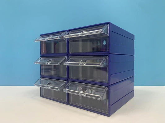 6 Pcs Drawer Stacking Storage Cabinet, Blue Plastic Drawers Storage Closet & 18 Pcs Clear Dividers Organizer Rack & 12 Pcs Tag Card for Home Office School