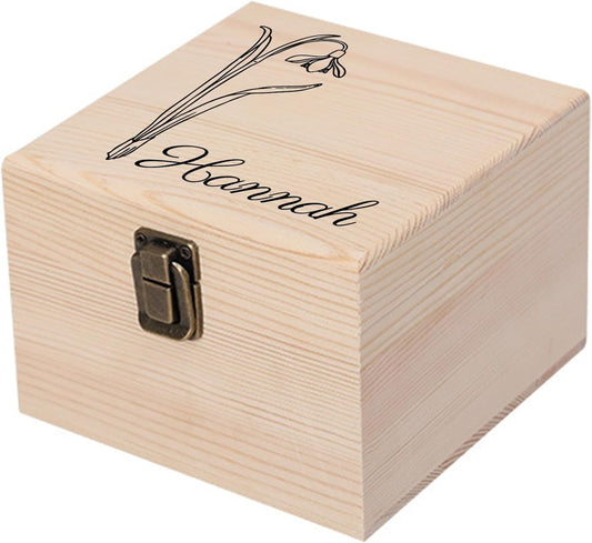 Personalized Wooden Keepsake Memory Box with Birth Flower & Name, Custom Wood Decorative Storage Box with Lids Customized Christmas Gift Box for Women Teen Girls Mom Birthday Gifts