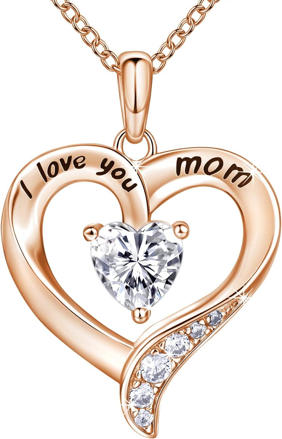 Mom Necklace 925 Sterling Silver Heart Necklaces for Women Engraved I Love You You Mom Gifts for Mom From Daughter