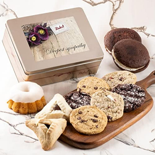 Dulcet Gift Basket for Men - Baked Goods for Sympathy Gift, Bereavement, Get Well, and More - Individually Wrapped Hamentashen Cookies, Bundt, and an Assortment of Cookies