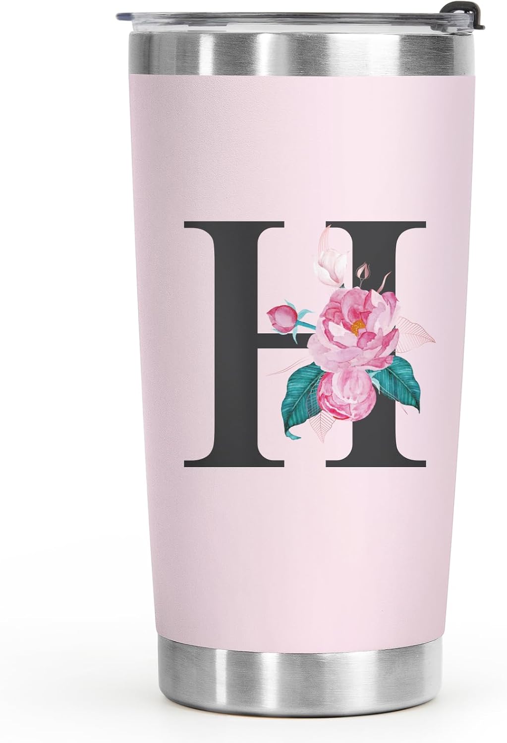 Shqiueos Initial Monogrammed Gifts for Women, 20 Oz Insulated Tumbler With Lid, Stainless Steel Vacuum Pink Cup, Personalized Christmas, Wedding, Birthday Gifts for Her Friends Mom Sister