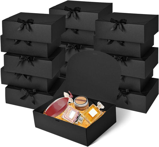 15Pack Gift Boxes with Lids, 10.6x7.8x3.1 Inches Bridesmaid Proposal Boxes with Ribbon, Black Gift Boxes for Presents,Kraft Paper Boxes for Wedding Christmas Birthday Baby Shower Party