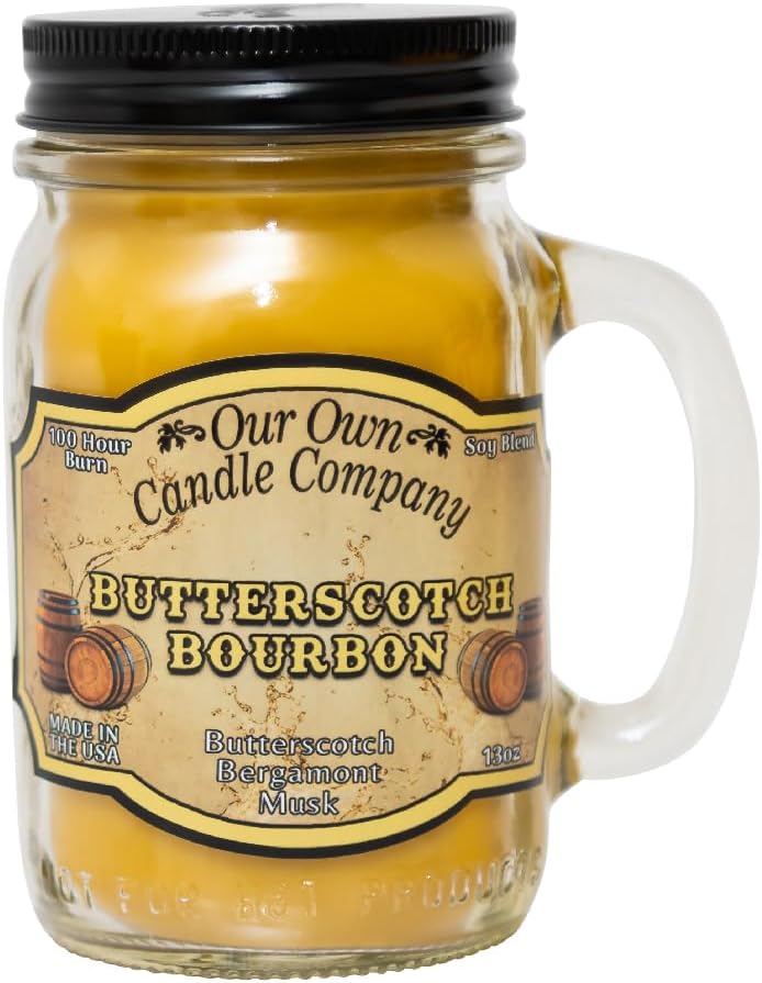 Our Own Candle Company, Butterscotch Bourbon Scented Mason Jar Candle, 100 Hour Burn Time,13 Ounces