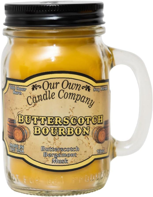 Our Own Candle Company, Butterscotch Bourbon Scented Mason Jar Candle, 100 Hour Burn Time,13 Ounces