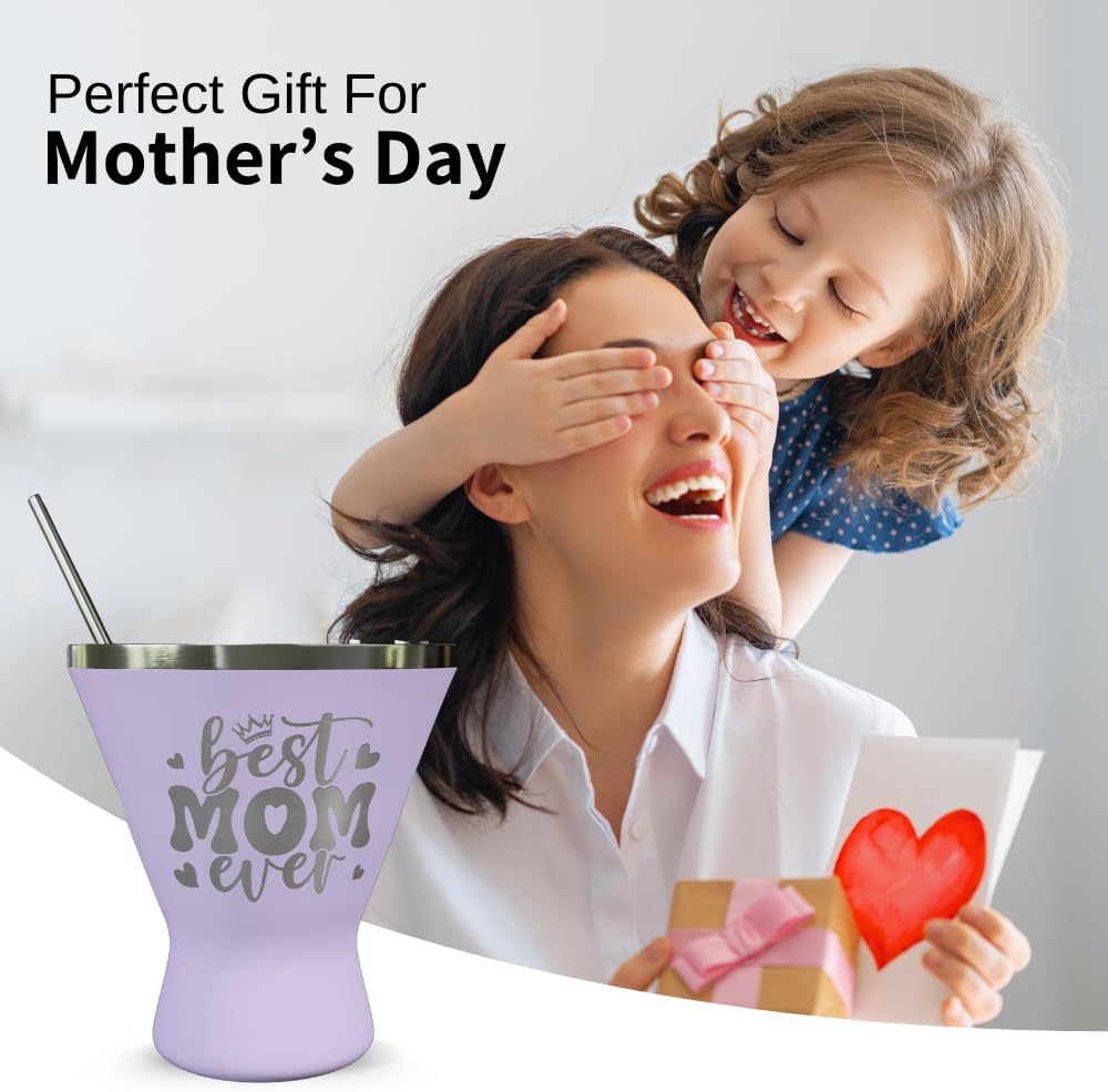 Mothers Day Gifts For Mom - Best Mom Ever Stainless Steel Martini Glass [Lilac, 10oz, Pack of 1] - Powder - Coated, Double Wall Margarita Cup - Birthday, Mother's Day, New Mom Gifts for Women