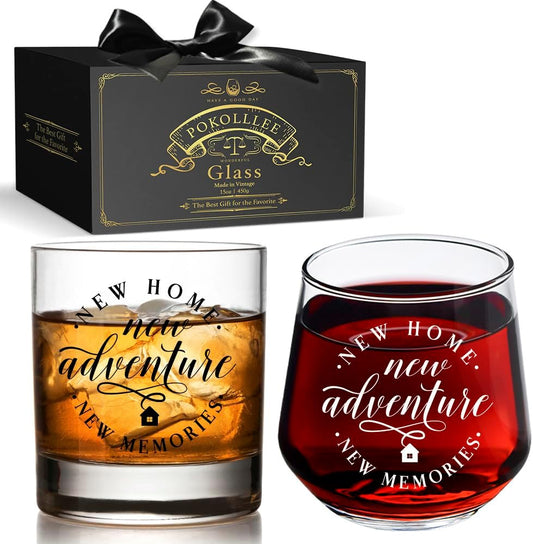 New Home Housewarming Wine Glass Realtor Gift for Clients - House Warming New Home Wine Gift - New Memories Housewarming Gift for Homeowner Hostess Realtor Clients Friends Couples