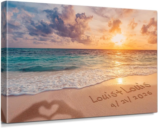 IPIC - "Forever Together Personalized Canvas Wall Art, Custom Beach Scene with Name and Date in Sand, A Personalized Gift for Couple, Wedding, or Anniversary, Coastal Home Decor, Ready to Hang
