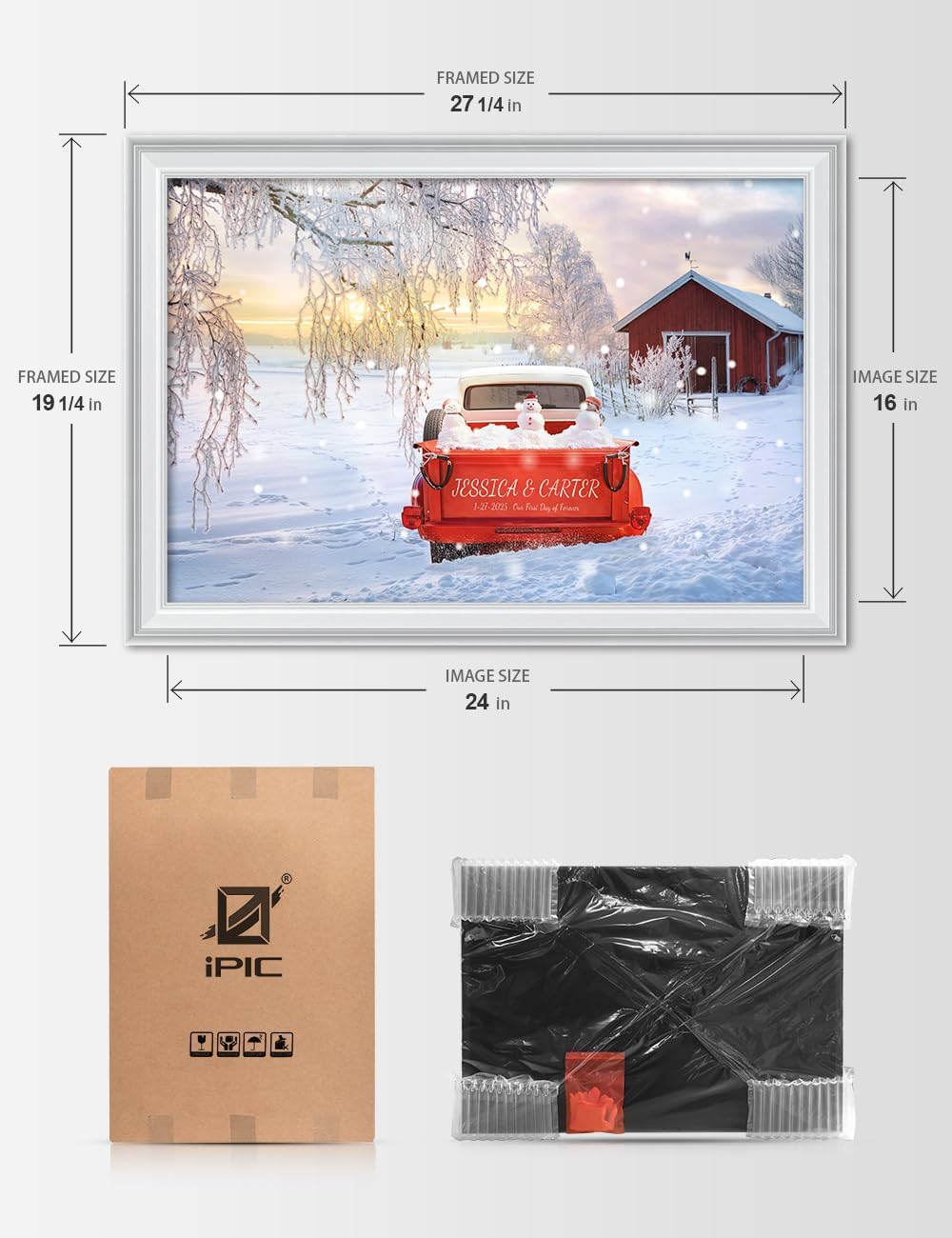 IPIC - Timeless Love Through the Seasons, Winter, Personalized Canvas Wall Art with Names, Custom Gift for Couples, Romantic Anniversary or Wedding Present for Bedroom or Living Room Decor
