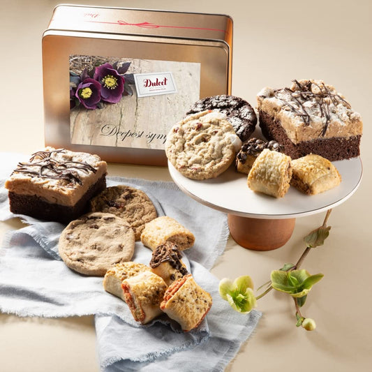 Dulcet Gift Basket Bereavement Gift Basket for Loss of Parent - Sympathy Gift Basket for Adults Who Have Lost a Loved One - Cake and Cookies Assortment - Gourmet Baked Goods