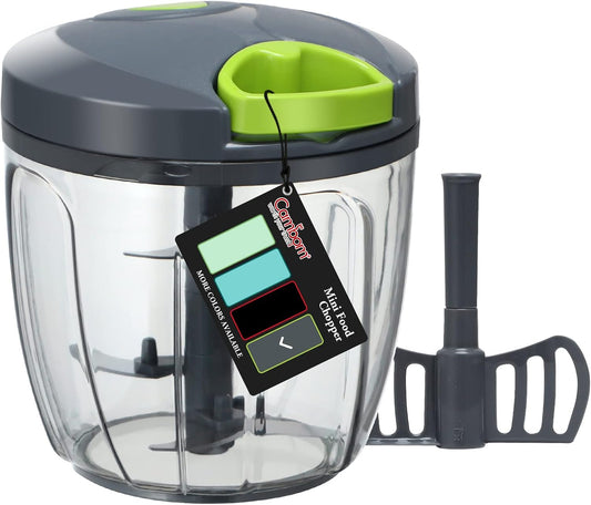 Cambom Manual Food Chopper Vegetable Cutter, Hand String Vegetable Chopper Onions Cutter for Vegetable Fruits Nuts BPA Free Food Safe Material, 900ml Grey