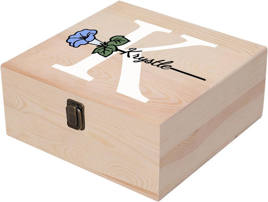 Personalized Wooden Keepsake Memory Box with Birth Flower & Name, Custom Wood Decorative Storage Box with Lids Customized Christmas Gift Box for Women Teen Girls Mom Birthday Gifts
