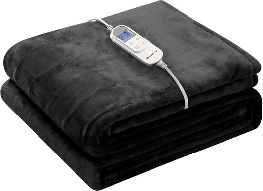 Wapaneus Heated Blanket Electric Blanket 62" x 84" Twin Size with 10 Heating Levels and 12 Hours time Settings, Flannel Fast-Heating Electric Blanket, ETL Listed, Machine Washable, Black