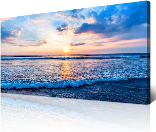Wapluam Large Canvas Wall Art For Living Room Office Wall Decor Beach Pictures Blue Ocean Sea Waves Landscape Wall Painting Ready To Hang Bedroom Home Decor Canvas Prints Posters Wall Mural Artwork
